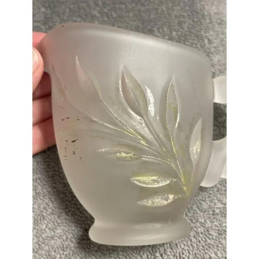 Vintage Indiana Glass Frosted Satin Leaf Creamer Sugar Bowl Tray MCM Set